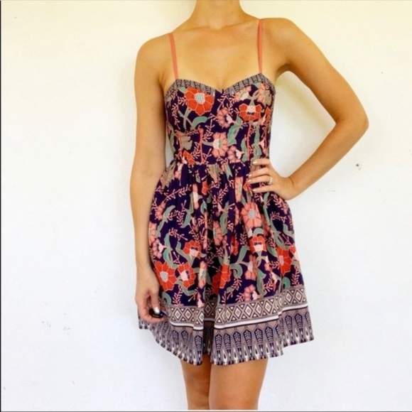 Band of Gypsies Floral Coral Pattern Bustier Dress - Picture 1 of 13